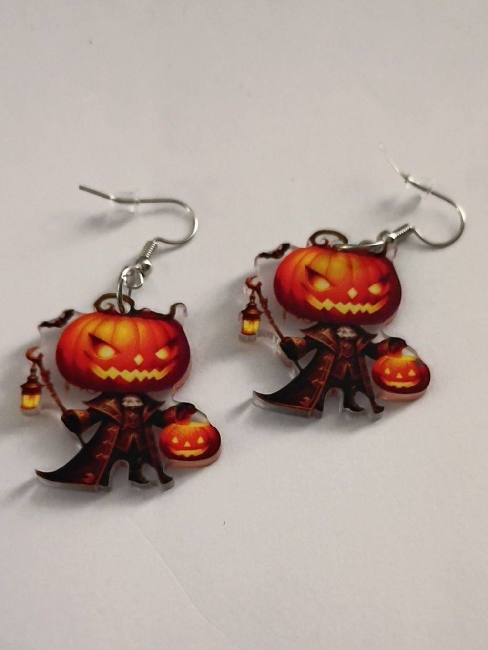 Pumpkin Head Dangle Earrings — Orange Halloween Charm